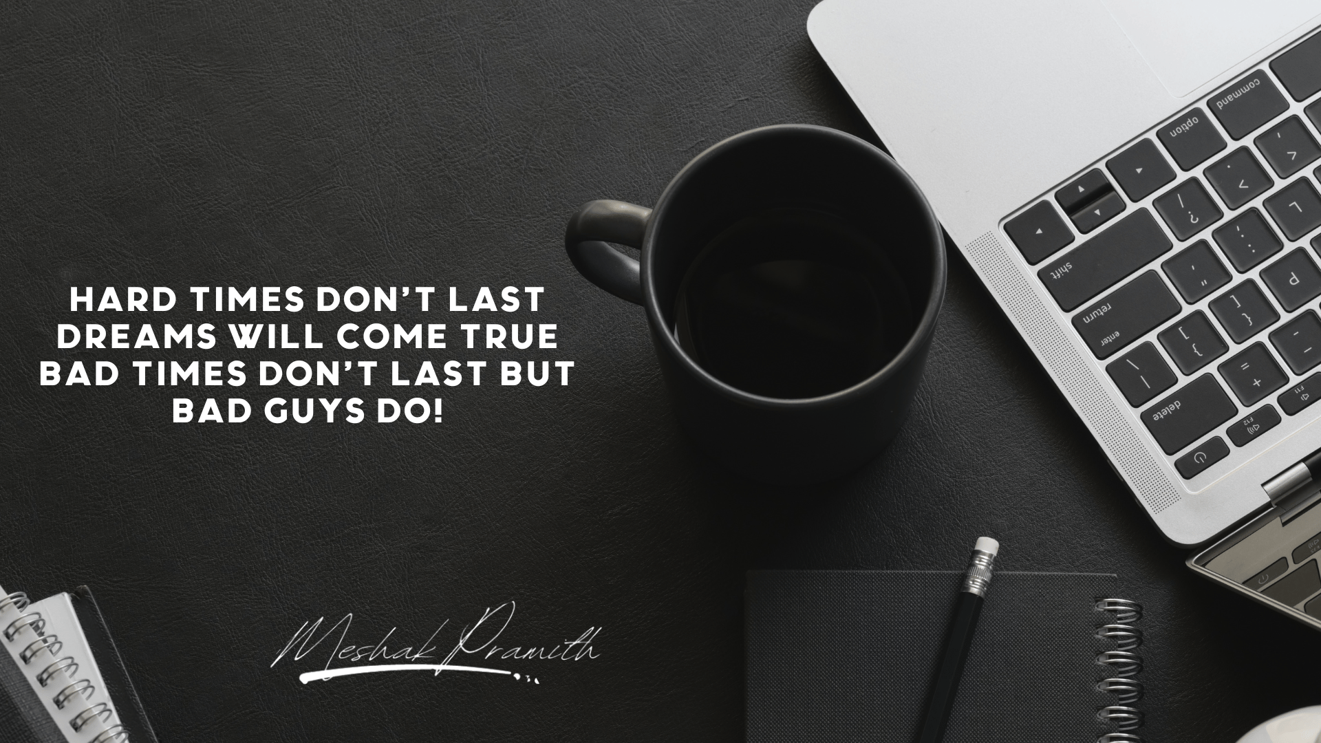 Black flatlay Facebook cover with a finance quote